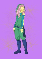 Size: 1536x2173 | Tagged: safe, artist:kutekiki, fluttershy, mirialan, g4, boots, clothes, crossover, female, shoes, simple background, solo, species swap, star wars
