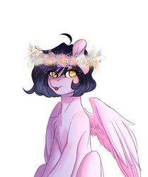 Size: 903x1080 | Tagged: safe, artist:yuozka, oc, oc only, pegasus, pony, female, floral head wreath, flower, mare, tongue out