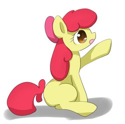 Size: 2391x2378 | Tagged: safe, artist:up_p_ab, apple bloom, earth pony, pony, g4, bow, female, filly, high res, pointing, simple background, solo, white background