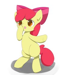 Size: 1999x2180 | Tagged: safe, artist:up_p_ab, apple bloom, earth pony, pony, g4, bipedal, boop, bow, female, filly, self-boop, simple background, solo, white background