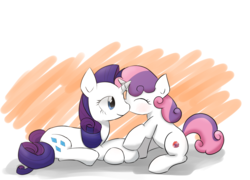 Size: 3278x2354 | Tagged: safe, artist:up_p_ab, rarity, sweetie belle, pony, unicorn, g4, blushing, cute, duo, female, filly, high res, mare, not shipping, nuzzling, siblings, sisters, sweetielove