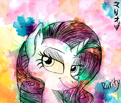 Size: 1467x1242 | Tagged: safe, artist:viejillox64art, rarity, pony, unicorn, g4, bust, female, mare, portrait, smiling, solo