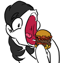 Size: 3000x3000 | Tagged: safe, artist:the-wag, oc, oc only, oc:revan grey, pony, bacon, burger, cheese, cheeseburger, faic, food, hamburger, high res, meat, ponies eating meat, solo