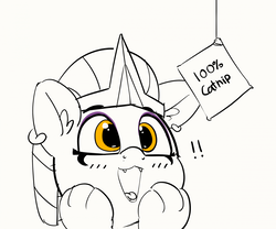 Size: 1280x1067 | Tagged: safe, artist:pabbley, the sphinx, sphinx, g4, 30 minute art challenge, :d, behaving like a cat, catnip, cute, ear piercing, earring, eyeshadow, fangs, female, furry reminder, jewelry, makeup, open mouth, partial color, piercing, simple background, solo, sphinxdorable, white background