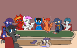 Size: 1900x1200 | Tagged: safe, artist:nootaz, oc, oc only, earth pony, griffon, pegasus, pony, clothes, commission, drunk, hhh, poker, scarf