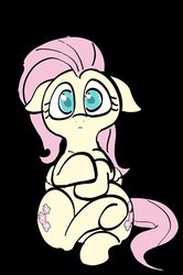 Size: 409x617 | Tagged: safe, artist:noupu, fluttershy, pegasus, pony, g4, black background, both cutie marks, female, floppy ears, looking at you, mare, simple background, sitting, solo