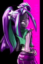Size: 1377x2039 | Tagged: safe, artist:oberon826, aria blaze, equestria girls, g4, clothes, female, jewelry, looking at you, looking back, looking back at you, necklace, solo