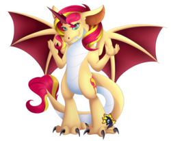 Size: 1024x844 | Tagged: safe, artist:calamity-studios, sunset shimmer, dragon, g4, dragonified, female, looking at you, simple background, solo, species swap, sunset dragon, transparent background, watermark