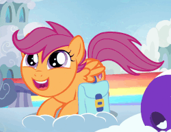 Size: 500x384 | Tagged: dead source, safe, edit, screencap, scootaloo, pegasus, pony, g4, parental glideance, season 7, animated, behaving like a dog, butt, butt shake, cloudsdale, cute, cutealoo, female, filly, foal, helmet, mare, open mouth, plot, puppy dog eyes, saddle bag, scootapup, spread wings, tail wag, the cmc's cutie marks, wings