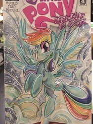 Size: 1536x2048 | Tagged: safe, artist:sararichard, rainbow dash, pegasus, pony, female, looking at you, mare, my little pony logo, solo, traditional art