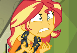 Size: 720x502 | Tagged: safe, screencap, sunset shimmer, equestria girls, equestria girls series, forgotten friendship, g4, angry, animated, clothes, female, jacket, lockers, reaction image, school