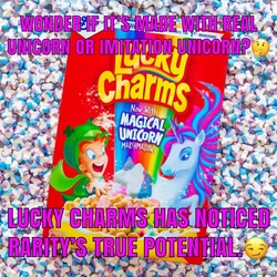 Size: 1200x1200 | Tagged: safe, rarity, g4, food, lucky charms, marshmallow, meme