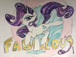 Size: 2048x1536 | Tagged: safe, artist:sara richard, rarity, pony, unicorn, g4, cutie mark, fabulous, female, looking at you, makeup, solo, text, traditional art