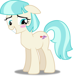 Size: 3814x4000 | Tagged: safe, artist:dashiesparkle edit, edit, editor:slayerbvc, vector edit, coco pommel, earth pony, pony, g4, made in manehattan, .svg available, accessory-less edit, blushing, female, floppy ears, grin, mare, missing accessory, simple background, smiling, solo, transparent background, vector