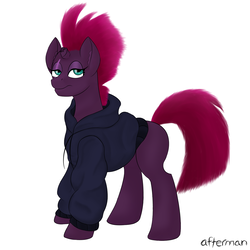 Size: 1500x1500 | Tagged: dead source, safe, artist:afterman, tempest shadow, pony, unicorn, g4, my little pony: the movie, broken horn, clothes, eye scar, female, hoodie, horn, scar, solo, standing, tempest shadow is not amused, unamused