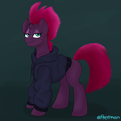 Size: 1500x1500 | Tagged: dead source, safe, artist:afterman, tempest shadow, pony, unicorn, g4, my little pony: the movie, broken horn, clothes, eye scar, female, hoodie, horn, scar, solo, standing, tempest shadow is not amused, unamused