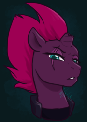 Size: 1200x1670 | Tagged: safe, artist:catacujo, tempest shadow, pony, unicorn, g4, my little pony: the movie, broken horn, bust, eye scar, female, horn, lidded eyes, looking at you, mare, scar, solo