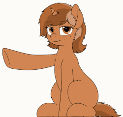 Size: 800x760 | Tagged: safe, artist:zippysqrl, oc, oc only, oc:sign, pony, unicorn, g4, animated, female, frame by frame, freckles, glowing horn, looking at you, mare, raised hoof, simple background, sitting, solo, white background