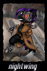 Size: 2000x3000 | Tagged: safe, artist:jesterpi, oc, oc:nightwing, cyborg, fallout equestria, artificial wings, augmented, cyberpunk, high res, mechanical wing, post-apocalyptic, ruins, wings