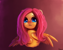 Size: 2500x2000 | Tagged: safe, artist:miokomata, fluttershy, pegasus, pony, g4, bust, crying, fangs, female, freckles, high res, mare, open mouth, sad, solo, spread wings, teary eyes, wings