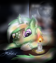 Size: 4000x4500 | Tagged: safe, artist:jesterpi, oc, oc:jester pi, candle, detailed, fluffy, moon, night, warm