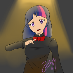 Size: 1500x1500 | Tagged: safe, artist:jaybeaniemags, twilight sparkle, human, g4, bowtie, female, humanized, solo