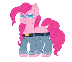 Size: 1258x1080 | Tagged: safe, artist:ruef, pinkie pie, earth pony, pony, g4, belt, clothes, dog pants, female, mare, missing cutie mark, pants, simple background, solo, transparent background