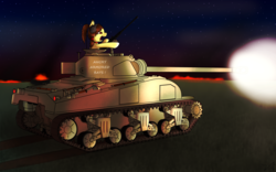 Size: 4000x2500 | Tagged: safe, artist:noctaliansfw, oc, oc only, oc:noctalia, bat pony, pony, bat pony oc, fire, night, sherman firefly, solo, tank (vehicle), war