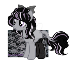 Size: 1024x913 | Tagged: safe, artist:magicdarkart, oc, oc only, earth pony, pony, bow, clothes, female, hair bow, mare, simple background, solo, stockings, thigh highs, transparent background, watermark