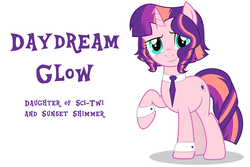 Size: 6000x4000 | Tagged: safe, artist:spottedlions, oc, oc:daydream glow, pony, cute, equestria girls ponified, looking at you, magical lesbian spawn, necktie, ocbetes, offspring, parent:sci-twi, parent:sunset shimmer, parents:scitwishimmer, ponified, smiling