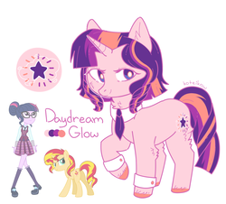 Size: 954x862 | Tagged: safe, artist:fusionsofponies, sci-twi, sunset shimmer, twilight sparkle, oc, oc:daydream glow, pony, equestria girls, g4, cute, cutie mark, equestria girls ponified, female, lesbian, magical lesbian spawn, necktie, ocbetes, offspring, parent:sci-twi, parent:sunset shimmer, parents:scitwishimmer, ponified, ship:sci-twishimmer, ship:sunsetsparkle, shipping, simple background