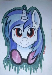 Size: 1511x2160 | Tagged: safe, artist:php97, dj pon-3, vinyl scratch, pony, g4, female, music, solo, traditional art, watercolor painting, wrong eye color