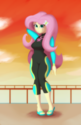 Size: 1650x2550 | Tagged: safe, artist:7los7, fluttershy, equestria girls, equestria girls series, forgotten friendship, g4, adorasexy, breasts, clothes, cute, feet, female, flip-flops, fluttershy's wetsuit, looking at you, sandals, sexy, smiling, solo, swimsuit, wetsuit