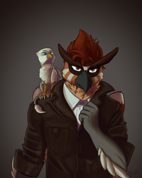 Size: 2400x3000 | Tagged: safe, artist:scruffasus, oc, oc only, oc:der, griffon, clothes, duo, furry, high res, jacket, male, micro