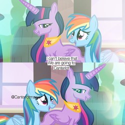 Size: 640x640 | Tagged: safe, edit, edited screencap, screencap, rainbow dash, twilight sparkle, alicorn, pegasus, pony, g4, female, jewelry, lesbian, regalia, ship:twidash, shipping, twilight sparkle (alicorn)