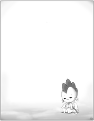 Size: 2550x3300 | Tagged: safe, artist:loreto-arts, spike, comic:friendship is innuendo, g4, ..., black and white, existential crisis, grayscale, high res, minimalist, monochrome, nihilism, simple background, winged spike, wings