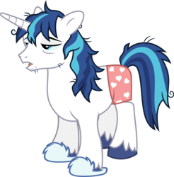 Size: 8196x8315 | Tagged: safe, artist:fruft, edit, editor:slayerbvc, shining armor, pony, unicorn, g4, .svg available, absurd resolution, bed mane, boxers, clothes, heart, heart print underwear, lidded eyes, male, morning ponies, simple background, sleepy, slippers, solo, stallion, stubble, tired, transparent background, underwear, vector