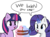 Size: 3204x2377 | Tagged: safe, artist:artiks, rarity, twilight sparkle, alicorn, pony, g4, birthday, birthday cake, cake, food, high res, speech bubble, twilight sparkle (alicorn)