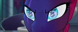 Size: 1920x804 | Tagged: safe, screencap, storm king, tempest shadow, pony, g4, my little pony: the movie, angry, close-up, eye reflection, eye scar, reflection, scar