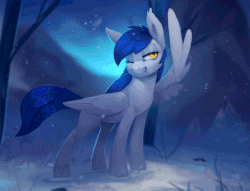 Size: 800x612 | Tagged: safe, artist:rodrigues404, oc, oc only, oc:gabriel, pegasus, pony, animated, cinemagraph, commission, female, half-breed, mare, one eye closed, smiling, snow, snowfall, solo