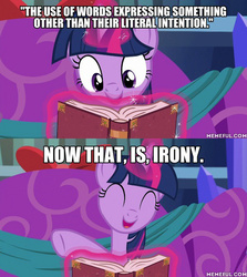 Size: 600x674 | Tagged: safe, edit, edited screencap, screencap, twilight sparkle, alicorn, pony, a hearth's warming tail, g4, book, female, futurama, grammar error, image macro, irony, male, meme, memeful.com, reaction image, solo, twilight sparkle (alicorn)