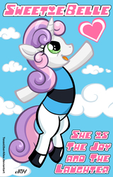 Size: 720x1128 | Tagged: safe, artist:texasuberalles, part of a set, sweetie belle, pony, unicorn, g4, bubbles (powerpuff girls), crossover, female, filly, flying, heart, looking up, solo, the powerpuff girls