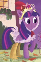 Size: 807x1214 | Tagged: safe, artist:leire martin, twilight sparkle, alicorn, pony, g4, my little pony: an egg-cellent costume party!, animal costume, big crown thingy, chicken suit, clothes, costume, cropped, female, jewelry, little golden book, regalia, solo, twilight sparkle (alicorn)