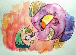 Size: 2048x1502 | Tagged: safe, artist:awk44, somnambula, the sphinx, pegasus, pony, sphinx, daring done?, g4, confrontation, eyeliner, eyeshadow, female, makeup, mare, traditional art