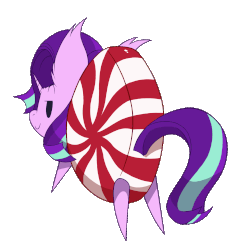 Size: 1572x1555 | Tagged: safe, artist:dragonpone, derpibooru exclusive, starlight glimmer, candy pony, food pony, original species, pony, unicorn, g4, animated, candy, cute, ear fluff, eyebrow wiggle, female, food, gif, glimmerbetes, looking at you, looking back, mare, mints, peppermint, pun, raised tail, rear view, simple background, solo, species swap, tail, tail hole, transparent background