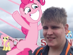 Size: 1024x766 | Tagged: safe, artist:didgereethebrony, fluttershy, pinkie pie, rainbow dash, earth pony, human, pegasus, pony, g4, female, grin, happy, human x pony, incoming hug, irl, irl human, male, mare, mlp in australia, mount panorama, photo, ponies in real life, selfie, smiling, surprise hug, what could possibly go wrong