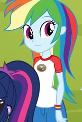 Size: 383x571 | Tagged: safe, screencap, rainbow dash, sci-twi, twilight sparkle, equestria girls, g4, my little pony equestria girls: legend of everfree, bracelet, camp everfree outfits, cropped, female, hips, jewelry, ponytail