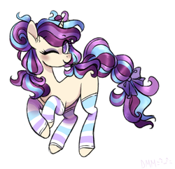 Size: 686x662 | Tagged: safe, artist:pandemiamichi, oc, oc only, pony, unicorn, clothes, female, mare, one eye closed, simple background, socks, solo, striped socks, white background, wink
