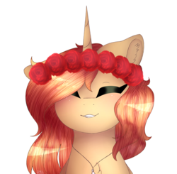 Size: 2000x1961 | Tagged: safe, artist:doux-ameri, oc, oc only, oc:floral radiance, pony, unicorn, female, floral head wreath, flower, mare, simple background, solo, transparent background