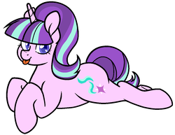 Size: 1076x830 | Tagged: safe, artist:/d/non, starlight glimmer, pony, unicorn, g4, female, lying down, prone, s5 starlight, solo, sploot, tongue out